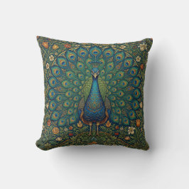 Almofada Desenho de pavão boêmio vintage elegante