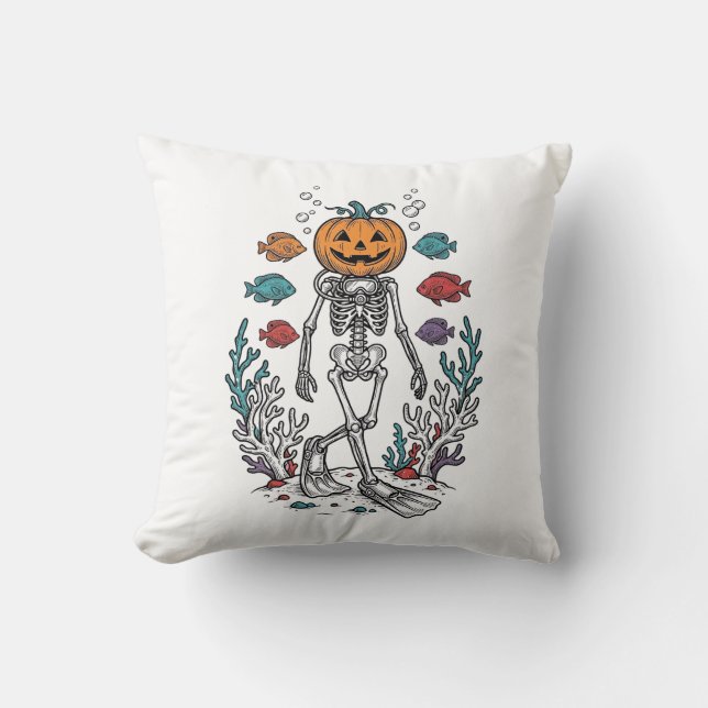 Almofada Desenho de Peixe de Halloween de Esqueleto de Abób (Frente)