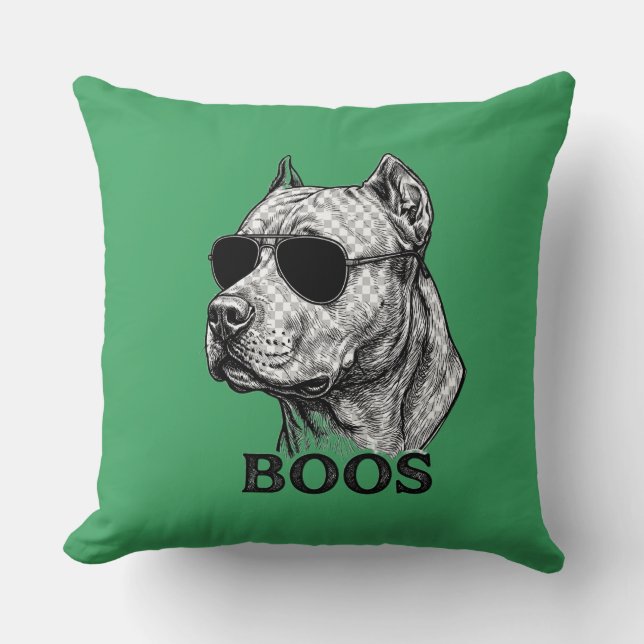 Almofada Desenho de tatuagem de Pitbull com óculos de sol B (Frente)