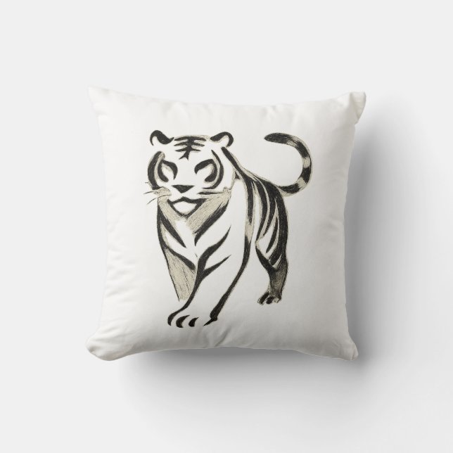 Almofada Desenho de Tigre Andando - Design de Cushion de Ti (Frente)