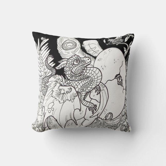 Almofada Desenho de tinta da arte da linha Dragon (Frente)
