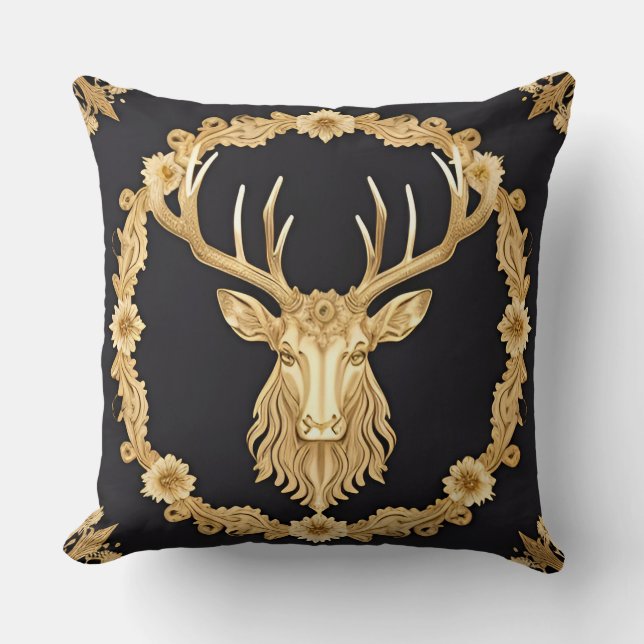 Almofada Desenho de Veado Dourado Ornamental (Frente)