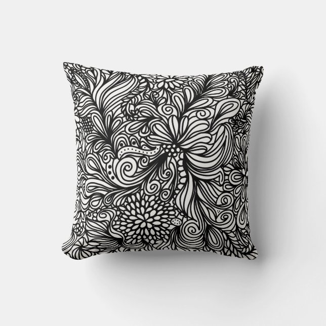 Almofada desenho de zentangle de flor e paisley (Frente)