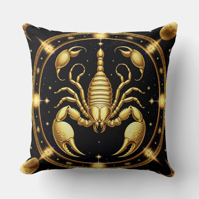 Almofada Desenho do Zodíaco Escorpião Dourado (Frente)