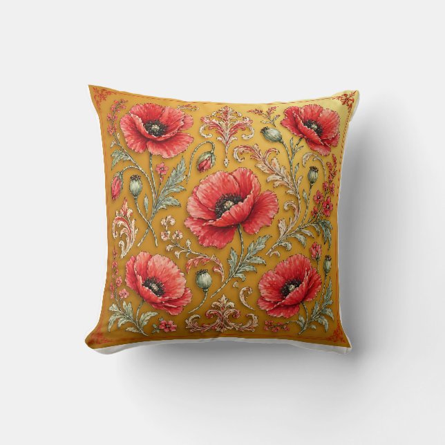 Almofada Desenho dourado de papoula fleur (Frente)