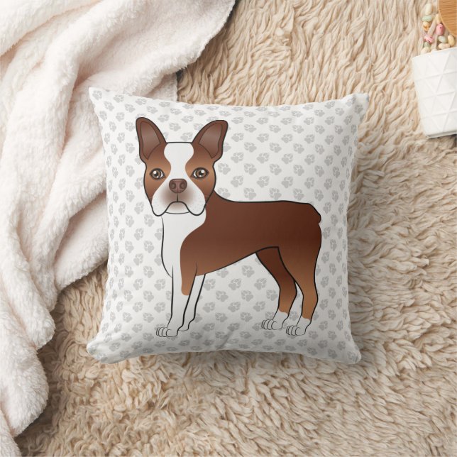 Almofada Desenho e patas de cãozinhos cortantes Red Boston  (Cobertor)