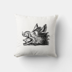 Almofada Desenho em Preto e Branco de Cabeça de Javali Anti