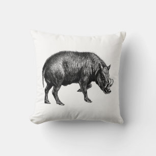 Almofada Desenho em Preto e Branco de Javali Antigo