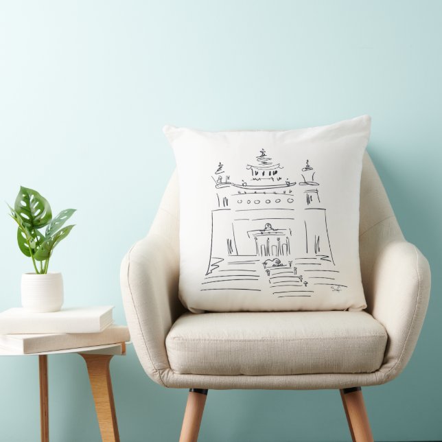 Almofada Desenho esboço templo budista (Cadeira)