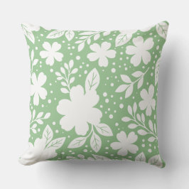 Almofada Desenho Floral Branco em um Fundo Verde Suave