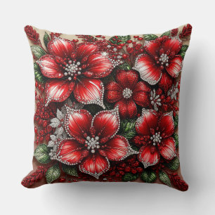 Almofada Desenho Floral Embelezado com Joias Intrincadas
