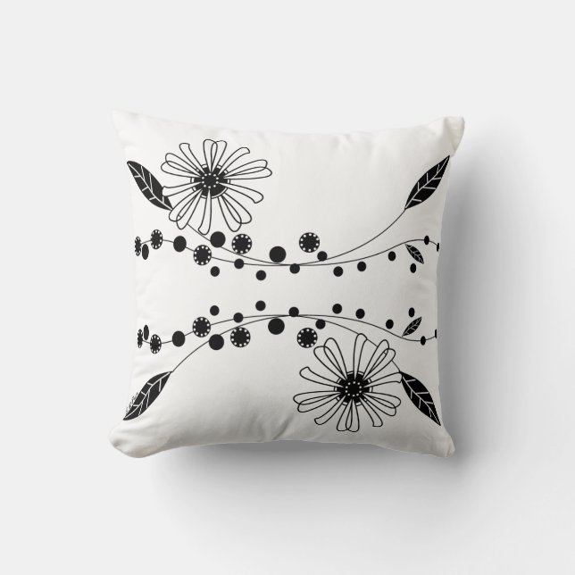 Almofada Desenho Floral Preto e Branco Fluido (Frente)