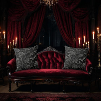 Almofada Desenho Floral Preto sobre Preto com Morcegos