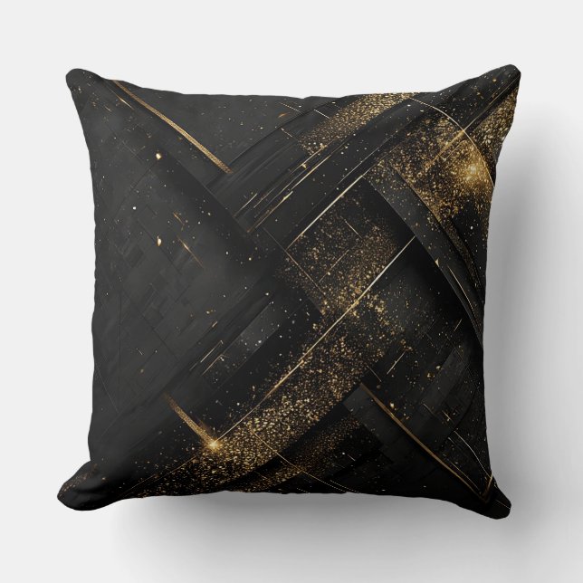 Almofada Desenho Geométrico Preto e Dourado Abstrato (Frente)