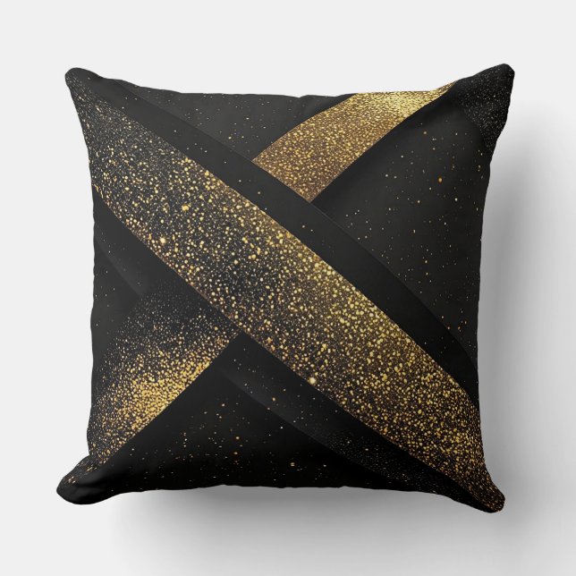 Almofada Desenho Geométrico Preto e Dourado Abstrato (Frente)