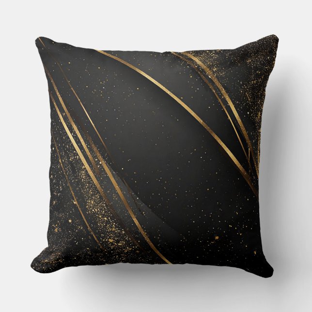 Almofada Desenho Geométrico Preto e Dourado Abstrato (Frente)