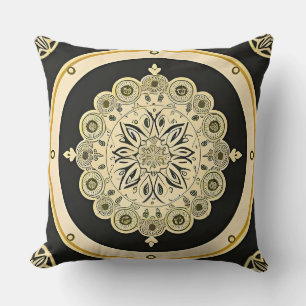 Almofada Desenho Intrincado de Mandala Dourada