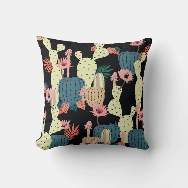 Almofada Desenho manual Cactus Plant e Flores (Frente)