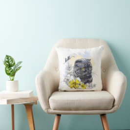 Almofada Desenho manual de gata britânica negra engraçada c