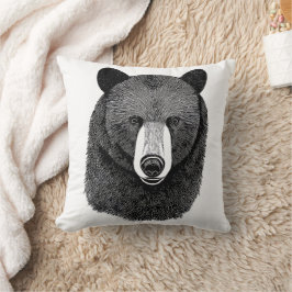 Almofada Desenho original de arte do rosto de urso negro