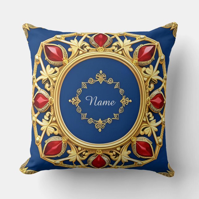Almofada Desenho Ornamental Dourado Com Pedras Preciosas Ve (Frente)