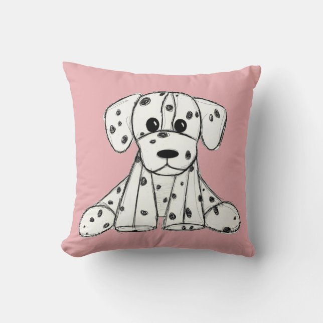 Almofada Desenho simples de um cão dalmata de pelúcia em pr (Frente)