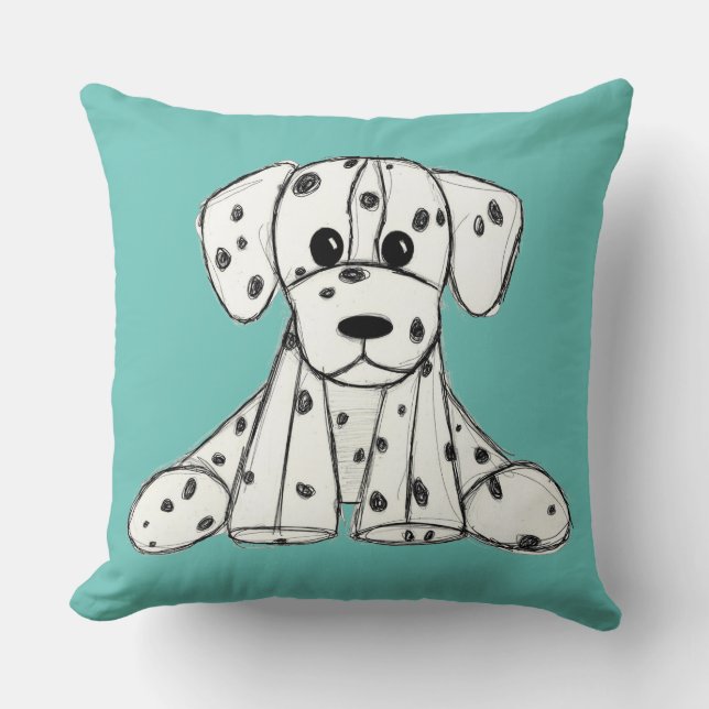 Almofada Desenho simples de um cão dalmata de pelúcia em pr (Frente)