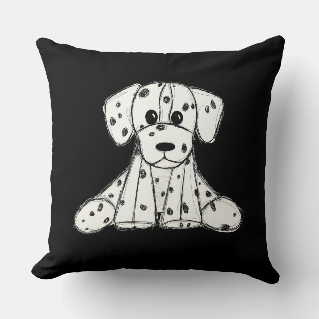 Almofada Desenho simples de um cão dalmata de pelúcia em pr (Frente)