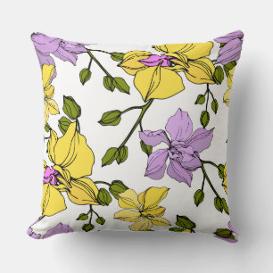 Almofada Desenho vetorial violeta púrpura e amarela botânic
