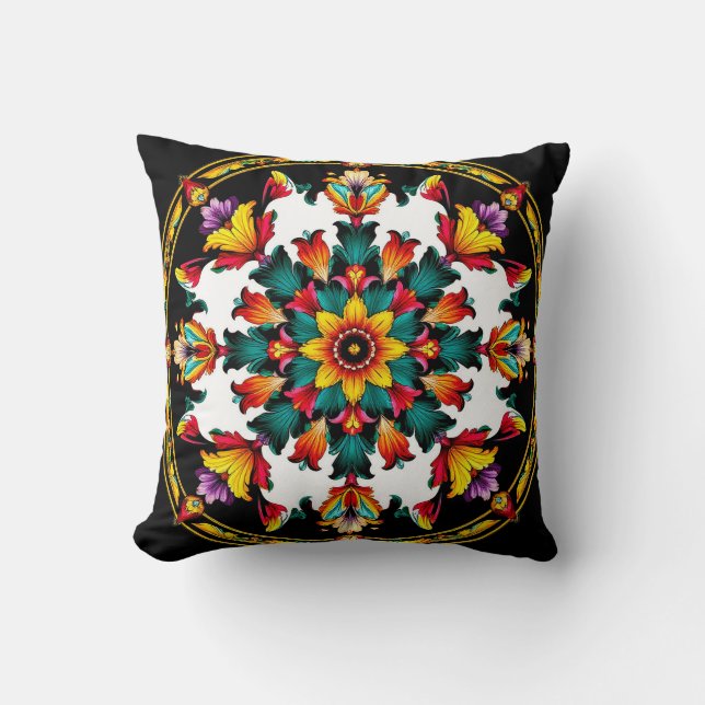 Almofada Desenho Vibrante de Mandala Ornamentada (Frente)
