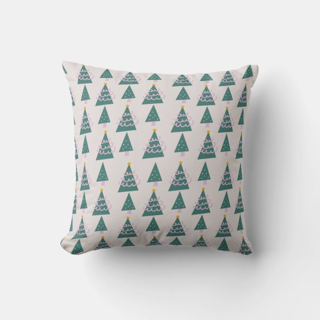 Almofada Desenhos de Árvores Fofas Rosa Verde (Frente)