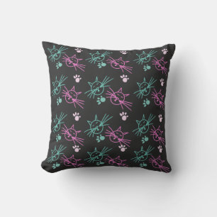 Almofada Desenhos de Gato Fofos Rosa Azul Pet Preto
