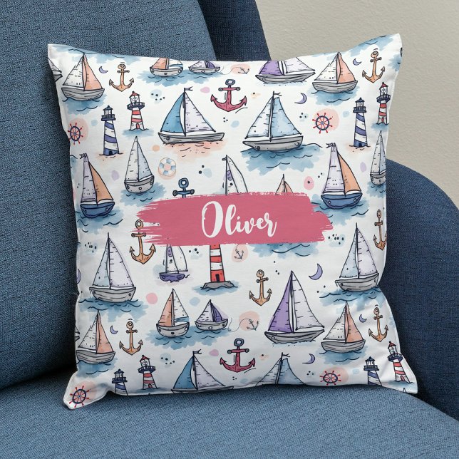 Almofada Desenhos sonhentos de veleiros Ancoradores e Farói (Criador carregado)