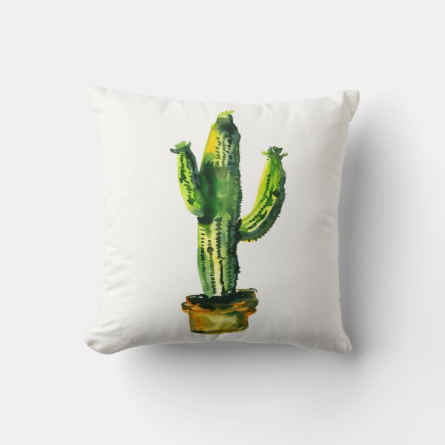 Almofada Desert Cactus Plant Watercolor, Southwestern Boho (Frente)