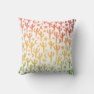 Almofada Desert Saguaro Cactos Aquarela Vermelha Dourada Ve