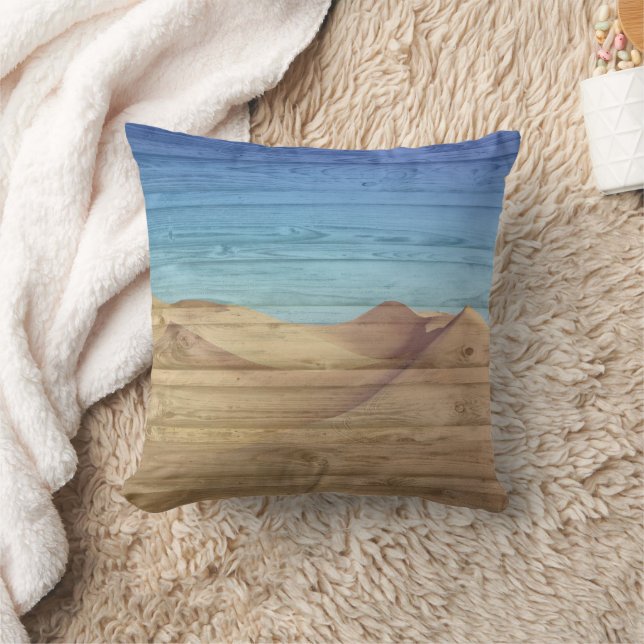 Almofada Desert Sand Dunes Beautiful Blue Sky On Wood Grain (Cobertor)