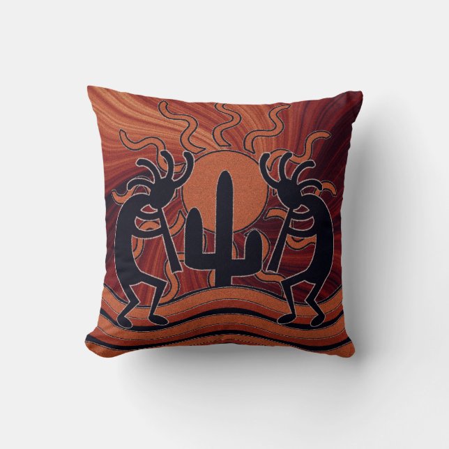 Almofada Desert Sun Cactus Kokopelli Design sudoeste (Frente)