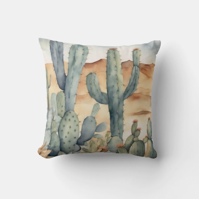 Almofada Desert Watercolor Cactus Succulent Botanical (Frente)