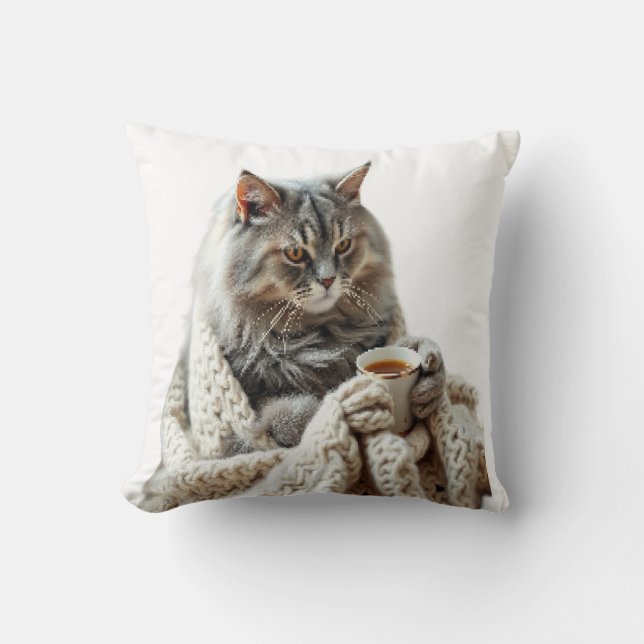 Almofada Desfrute do Cat Winter Tea (Frente)
