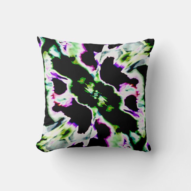 Almofada Design Abstrato de Flor Verde Preto (Frente)