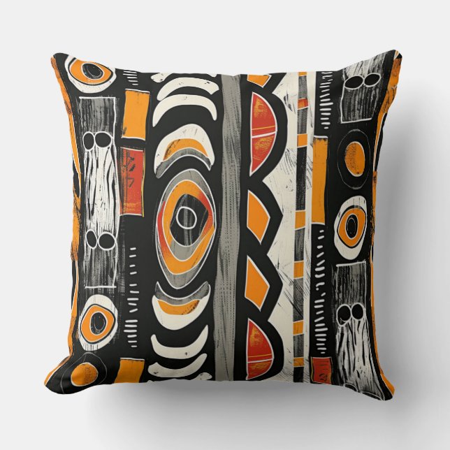 Almofada Design Abstrato de laranja a três negros (Frente)