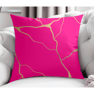 Almofada Design Abstrato Dourado Moderno, Rosa Brilhante