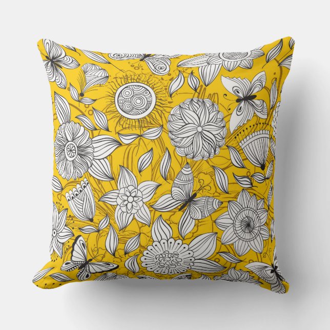 Almofada Design abstrato floral branco-esbranquiçado (Frente)