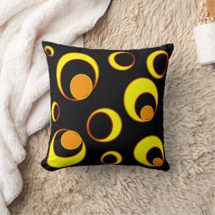 Almofada Design abstrato moderno, círculos amarelos em pret