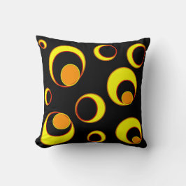 Almofada Design abstrato moderno, círculos amarelos em pret