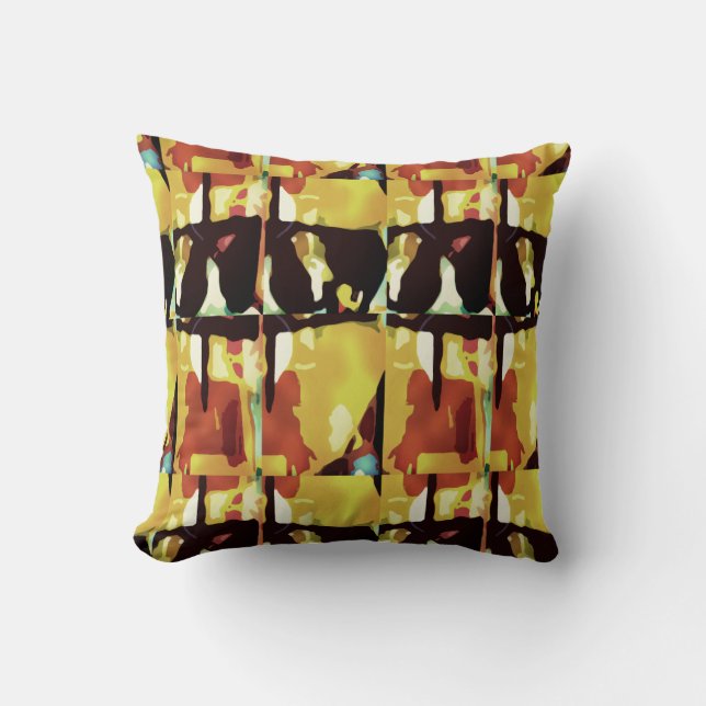 Almofada Design Azulejo de Abstrato de  preto amarelo (Frente)