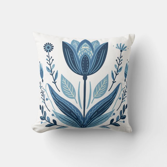 Almofada Design Botânico Rustic Blue Tulip Flower Folk (Frente)