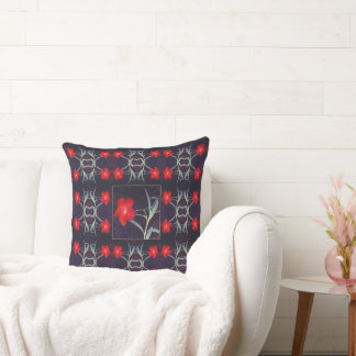 Almofada Design com Flores Vermelhas e Folhas