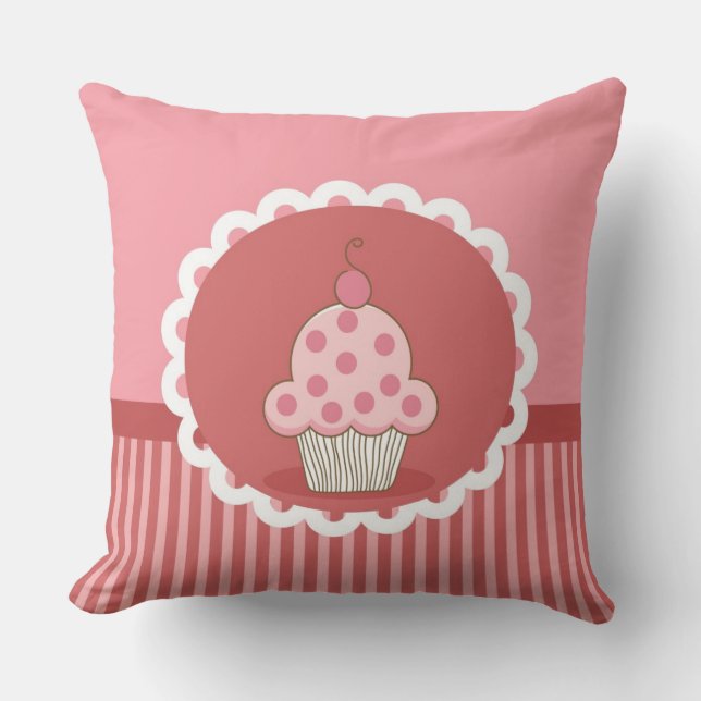 Almofada Design cor-de-rosa do cupcake (Frente)