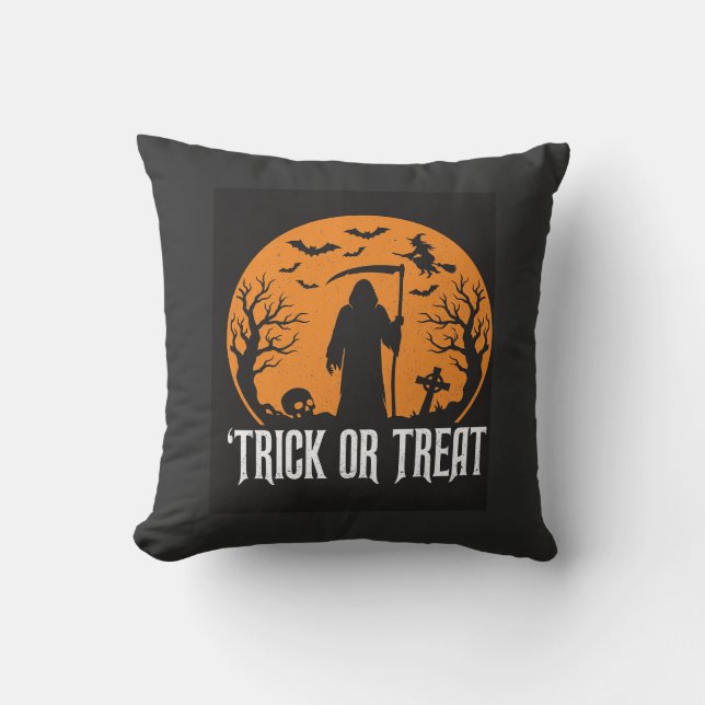 Almofada Design da Morte para Halloween Doces ou Travessura (Frente)